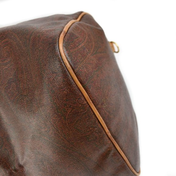 ETRO: Burgundy, Signature Paisley & Tan Leather Travel/Weekender Bag - Picture 8 of 12